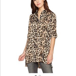 NWT Kenneth Cole Satin Leopard Tunic Blouse XS